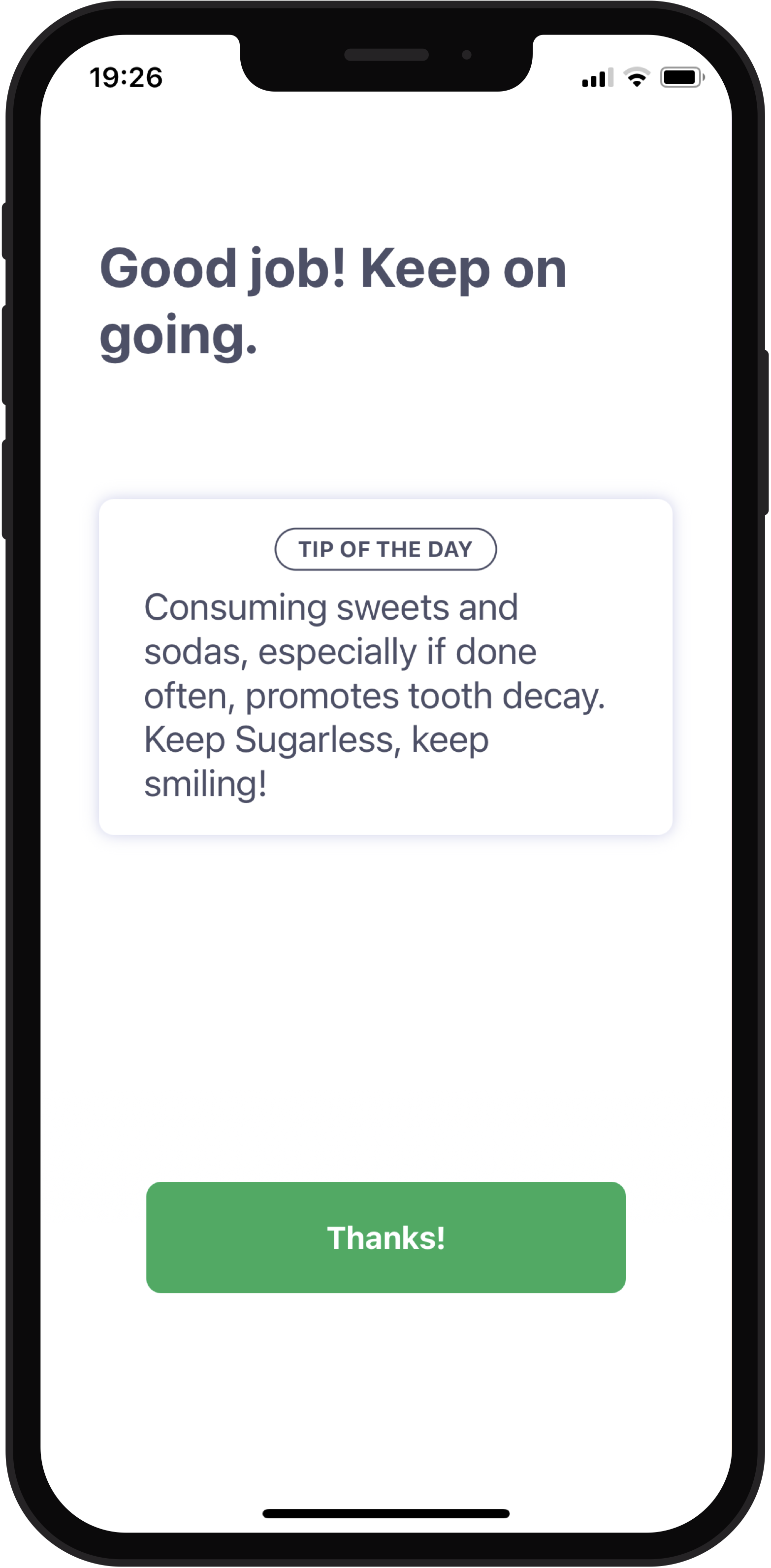 Screenshot of an app showing encouragement based on progress